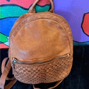Tan Leather Woven Backpack